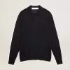 Polo de manga larga para hombre en lana merino azul marino Polo de manga larga para hombre en lana merino azul marino