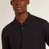 Polo de manga larga para hombre en lana merino azul marino Polo de manga larga para hombre en lana merino azul marino