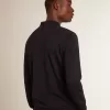 Polo de manga larga para hombre en lana merino azul marino Polo de manga larga para hombre en lana merino azul marino