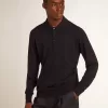 Polo de manga larga para hombre en lana merino azul marino Polo de manga larga para hombre en lana merino azul marino