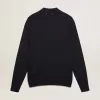 Polo de manga larga para hombre en lana merino azul marino Polo de manga larga para hombre en lana merino azul marino