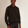 Polo de manga larga para hombre en lana merino negra Polo de manga larga para hombre en lana merino negra