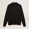 Polo de manga larga para hombre en lana merino negra Polo de manga larga para hombre en lana merino negra