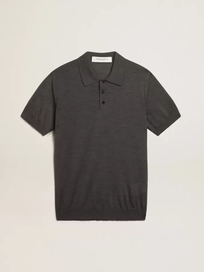 Polo de manga corta para hombre en lana merino gris Polo de manga corta para hombre en lana merino gris