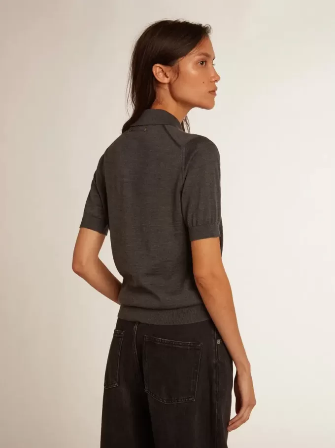 Polo de mujer en lana merino antracita Polo de mujer en lana merino antracita