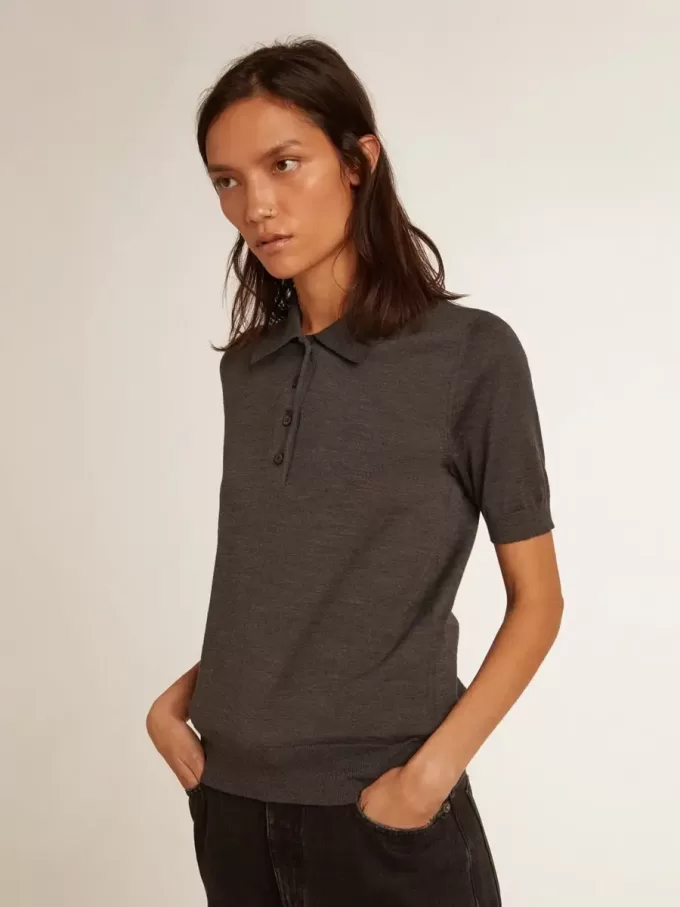Polo de mujer en lana merino antracita Polo de mujer en lana merino antracita