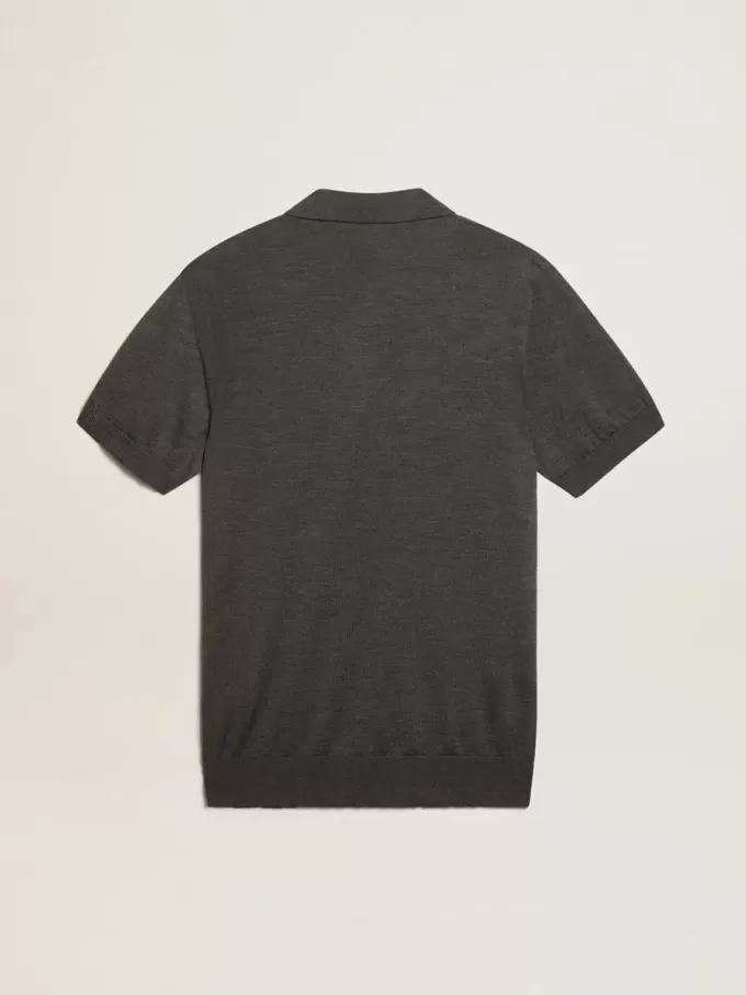 Polo de manga corta para hombre en lana merino gris Polo de manga corta para hombre en lana merino gris