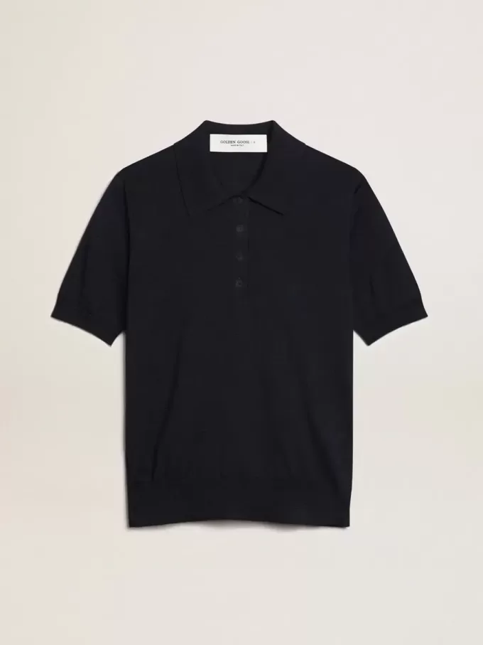 Polo de mujer en lana merino azul marino Polo de mujer en lana merino azul marino