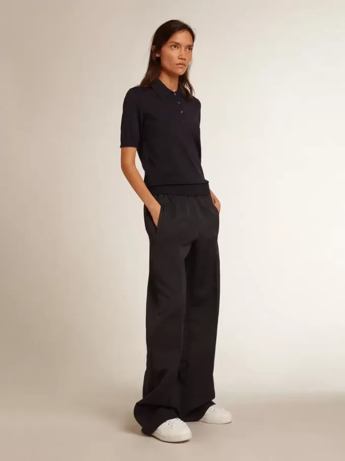 Polo de mujer en lana merino azul marino Polo de mujer en lana merino azul marino