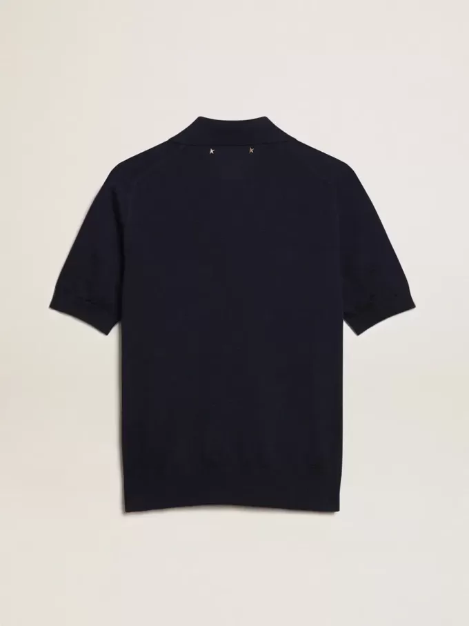 Polo de mujer en lana merino azul marino Polo de mujer en lana merino azul marino