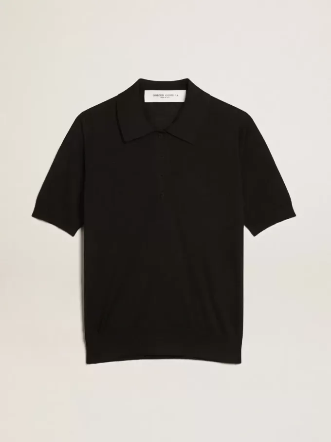 Polo de mujer en lana merino negra Polo de mujer en lana merino negra