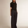 Polo de mujer en lana merino negra Polo de mujer en lana merino negra
