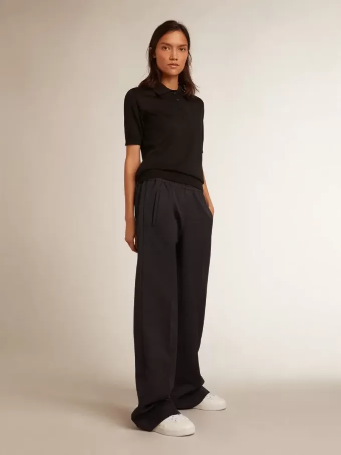 Polo de mujer en lana merino negra Polo de mujer en lana merino negra