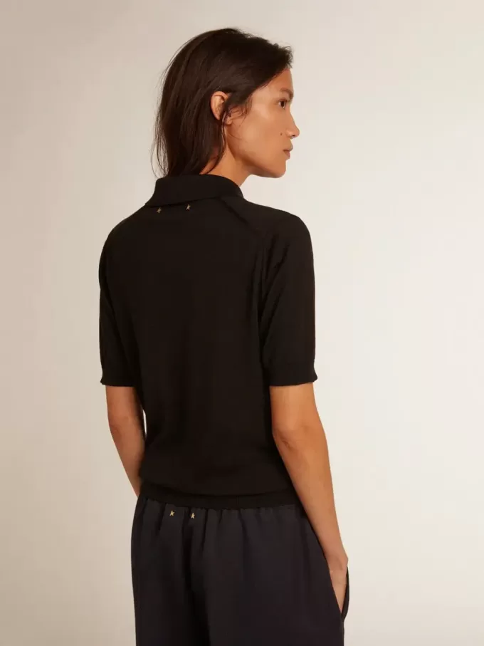 Polo de mujer en lana merino negra Polo de mujer en lana merino negra