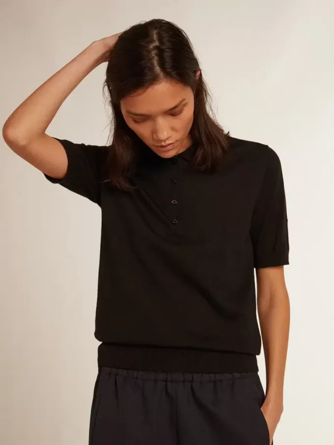 Polo de mujer en lana merino negra Polo de mujer en lana merino negra