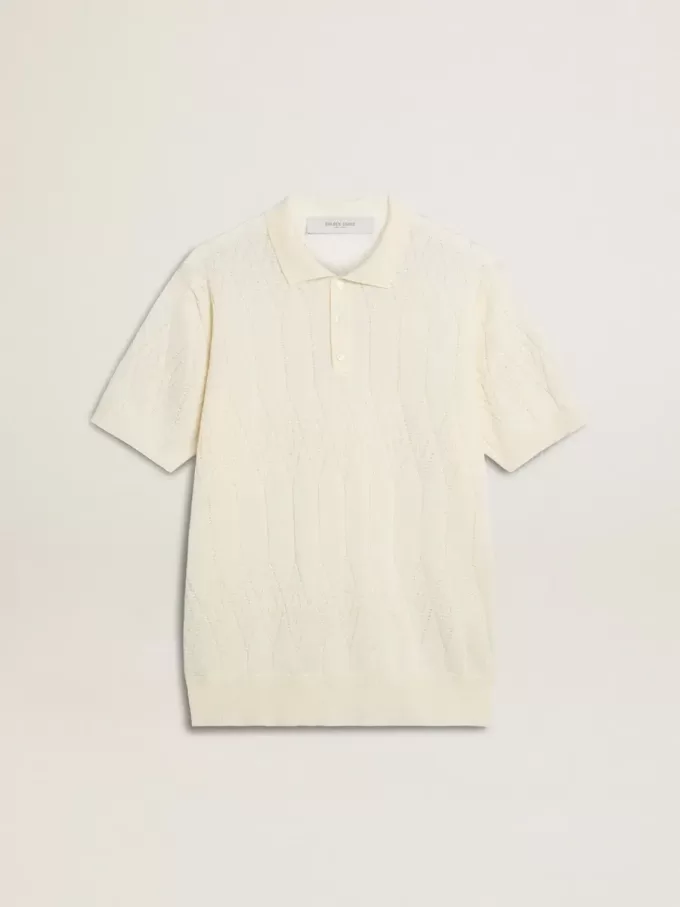 Polo de punto jacquard blanco para hombre Polo de punto jacquard blanco para hombre