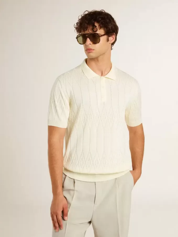 Polo de punto jacquard blanco para hombre Polo de punto jacquard blanco para hombre