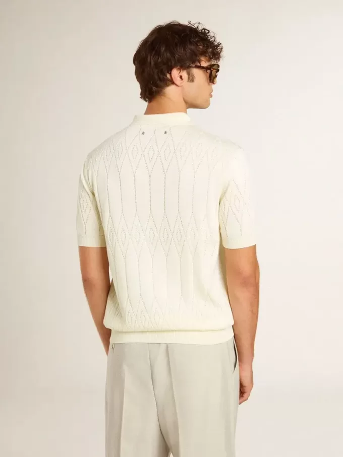 Polo de punto jacquard blanco para hombre Polo de punto jacquard blanco para hombre