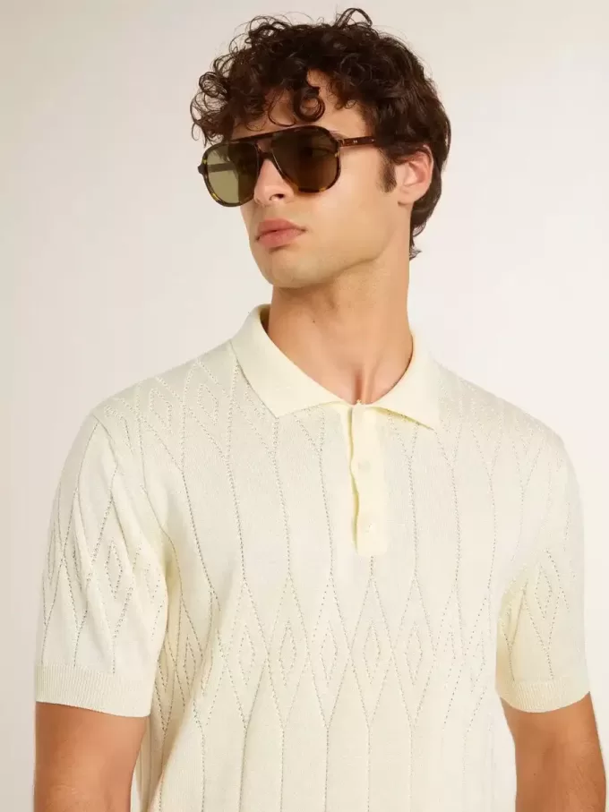 Polo de punto jacquard blanco para hombre Polo de punto jacquard blanco para hombre