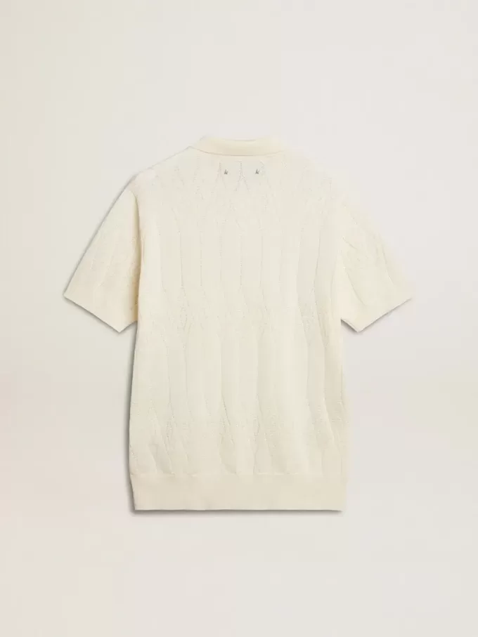 Polo de punto jacquard blanco para hombre Polo de punto jacquard blanco para hombre