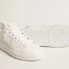 Purestar con estrella de cuero blanco y lengüeta del talón de cuero ciruela