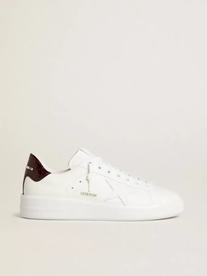 Purestar para hombre con estrella de cuero blanco y lengüeta del talón de cuero con estampado de cocodrilo burdeos Purestar para hombre con estrella de cuero blanco y lengüeta del talón de cuero con estampado de cocodrilo burdeos