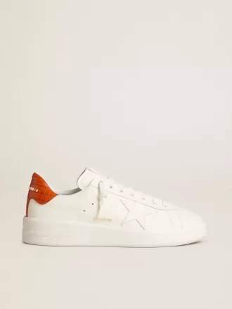Purestar para hombre con estrella de cuero blanco y lengüeta naranja en el talón