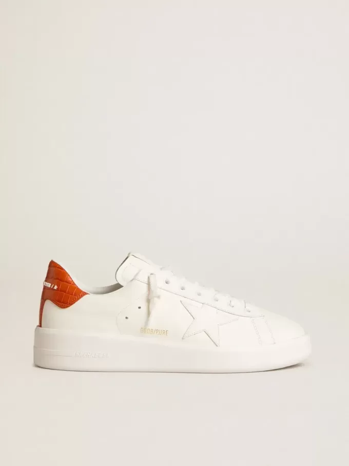 Purestar para hombre con estrella de cuero blanco y lengüeta naranja en el talón