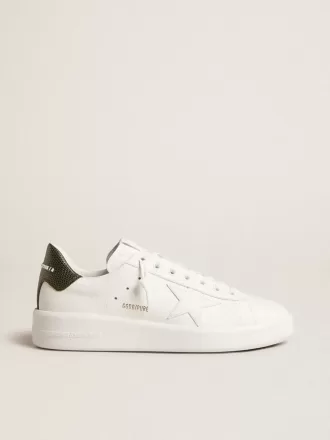 Purestar para hombre con estrella de piel blanca y lengüeta verde oscuro en el talón