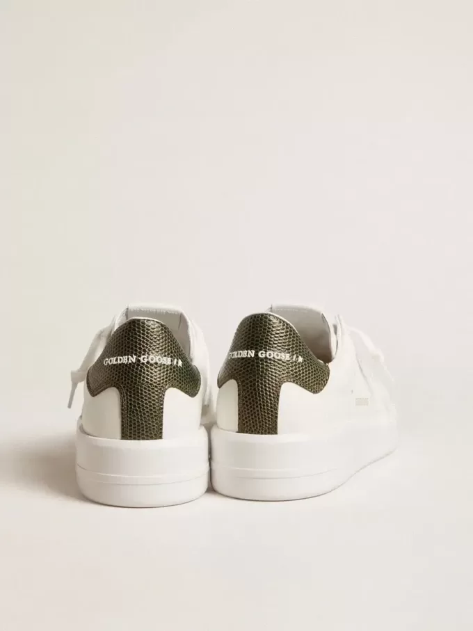 Purestar para hombre con estrella de piel blanca y lengüeta verde oscuro en el talón