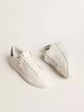 Purestar para mujer con estrella de piel blanca y lengüeta con brillo antracita en el talón