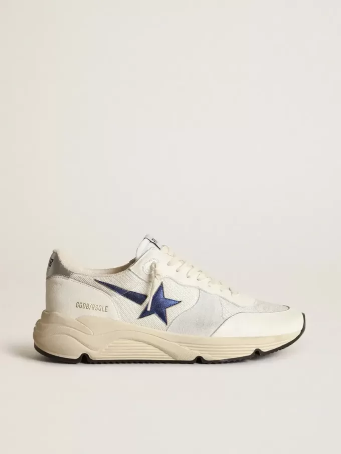 Running Sole en piel blanca y malla con estrella de piel laminada azul Running Sole en piel blanca y malla con estrella de piel laminada azul