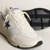 Running Sole en piel blanca y malla con estrella de piel laminada azul Running Sole en piel blanca y malla con estrella de piel laminada azul