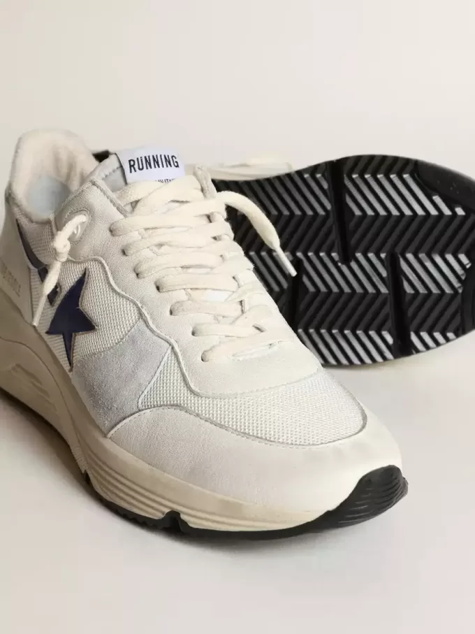 Running Sole en piel blanca y malla con estrella de piel laminada azul Running Sole en piel blanca y malla con estrella de piel laminada azul