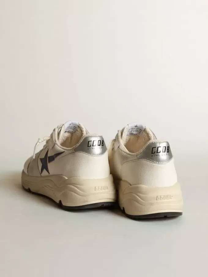 Running Sole en piel blanca y malla con estrella de piel laminada azul Running Sole en piel blanca y malla con estrella de piel laminada azul