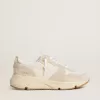 Running Sole para mujer en lona con estrella beige y lengüeta del talón en piel metalizada platino Running Sole para mujer en lona con estrella beige y lengüeta del talón en piel metalizada platino
