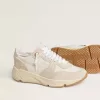 Running Sole para mujer en lona con estrella beige y lengüeta del talón en piel metalizada platino Running Sole para mujer en lona con estrella beige y lengüeta del talón en piel metalizada platino