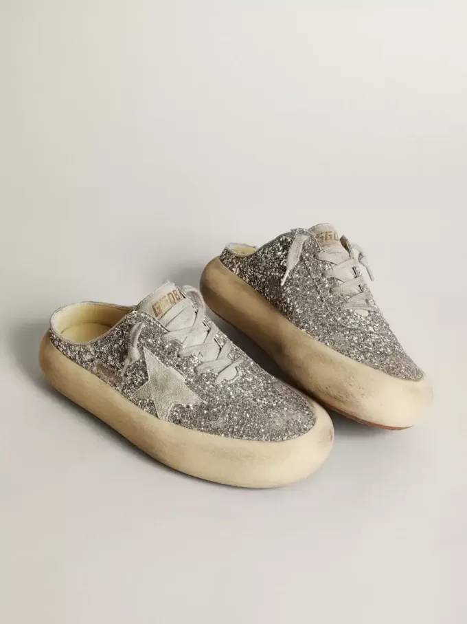 Sabot Space-Star para mujer con purpurina, estrella gris hielo y lengüeta