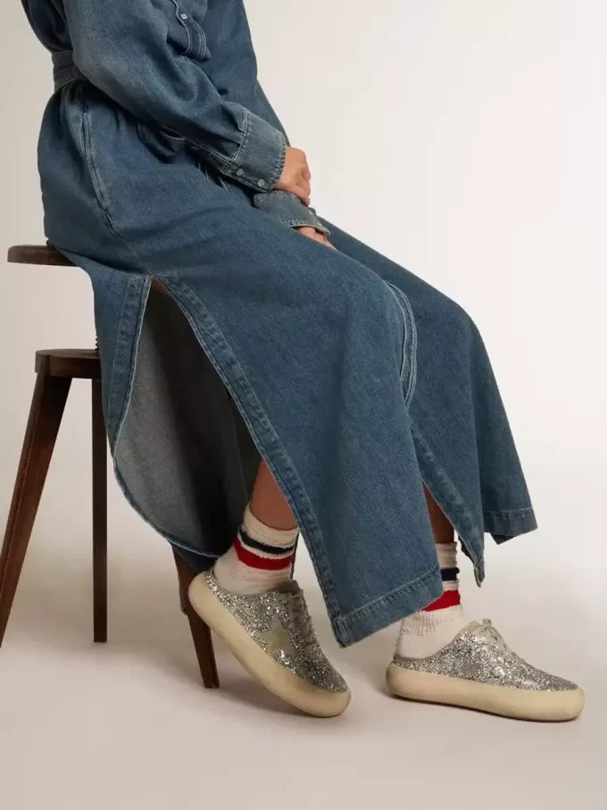 Sabot Space-Star para mujer con purpurina, estrella gris hielo y lengüeta