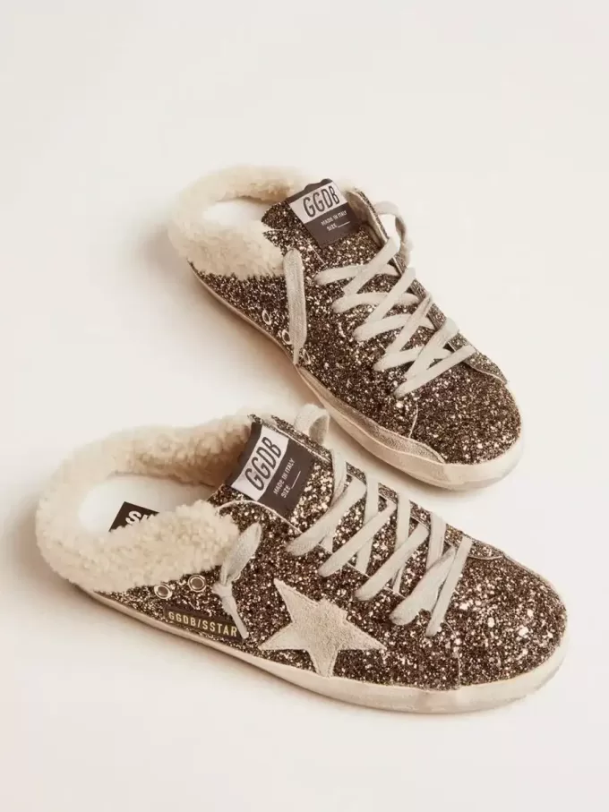 Sabot Super-Star para mujer con purpurina e interior de borreguillo