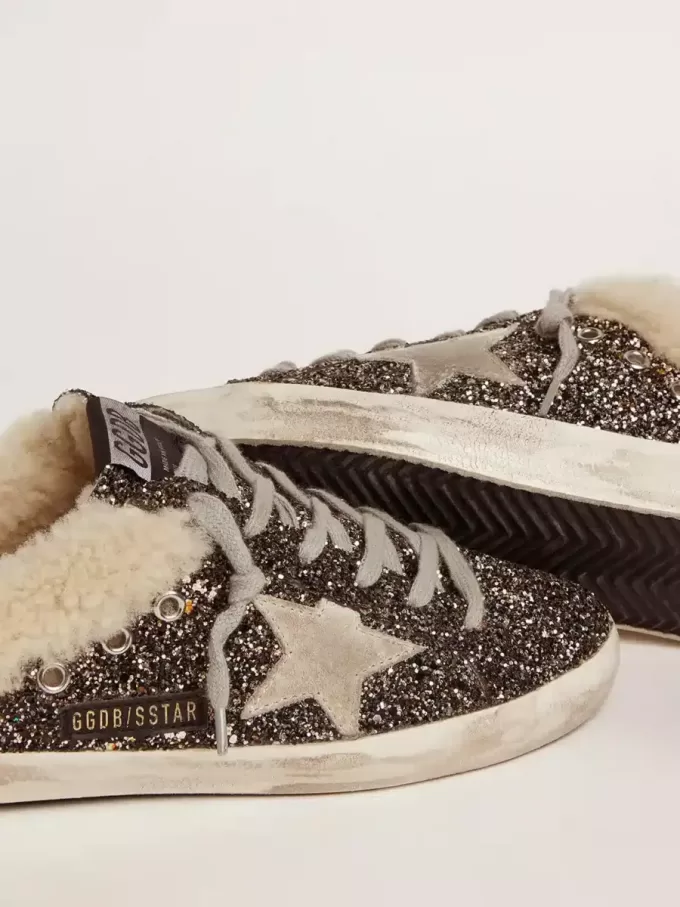 Sabot Super-Star para mujer con purpurina e interior de borreguillo