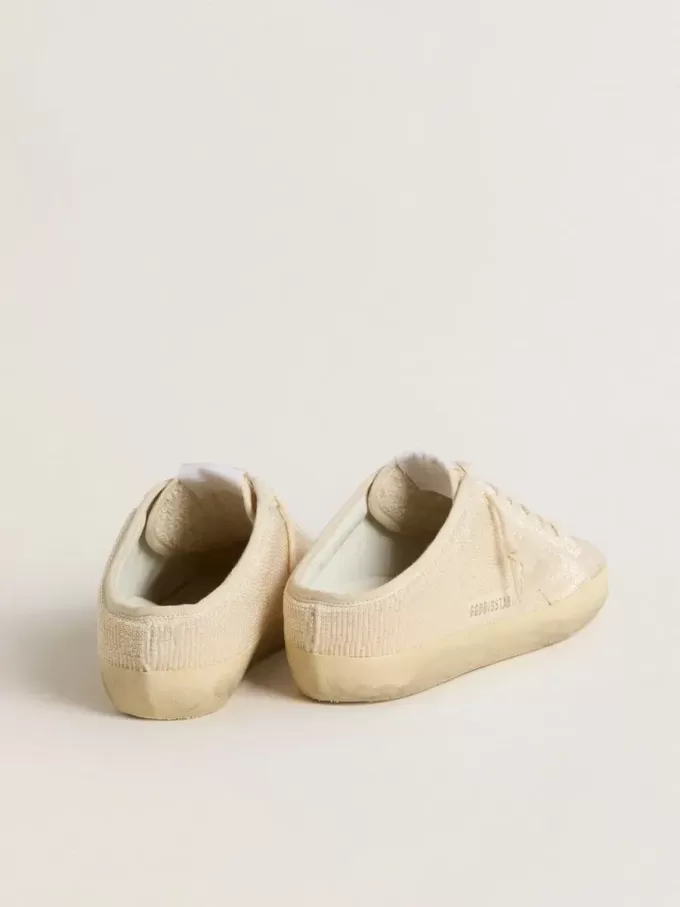 Sabot Super-Star para mujer en lona beige con abalorios bordados y estrella de ante beige Sabot Super-Star para mujer en lona beige con abalorios bordados y estrella de ante beige