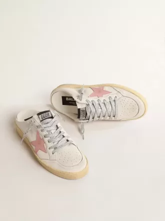 Sabots Ball Star en napa blanca con estrella de cuero rosa antiguo