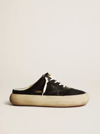 Sabots Space-Star para hombre en nailon negro con estrella de cuero negro