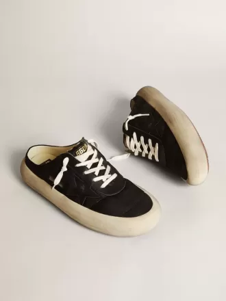 Sabots Space-Star para hombre en nailon negro con estrella de cuero negro
