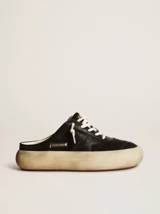 Sabots Space-Star para mujer en nailon negro con estrella de cuero negro