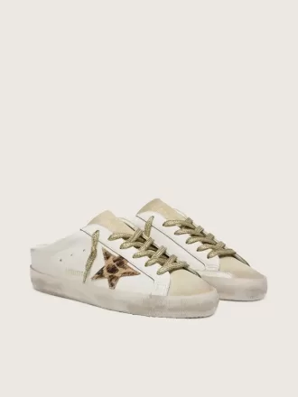 Sabots Super-Star con estrella de piel de potro y lengüeta de ante beige