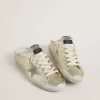Sabots Super-Star en piel platino metalizada con estrella de ante beige Sabots Super-Star en piel platino metalizada con estrella de ante beige