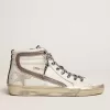 Sandalias de mujer con estrella en ante blanco y detalle de cuero Sandalias de mujer con estrella en ante blanco y detalle de cuero