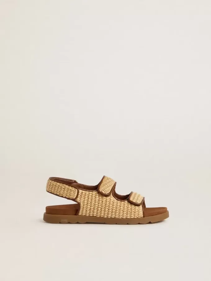 Sandalias Junior Noa en rafia beige y cuero marrón Sandalias Junior Noa en rafia beige y cuero marrón